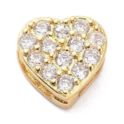 Golden Brass Micro Pave Clear Cubic Zirconia Slide Charms, Heart, Golden, 10x10x4.5mm, Hole: 8x1mm and 1.3x1.2mm