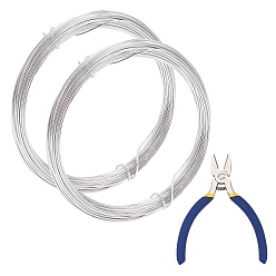 Silver DIY Wire Wrapped Jewelry Kits, with Aluminum Wire and Iron Side-Cutting Pliers, Silver, 20 Gauge, 0.8mm, 10m/roll, 2rolls/set
