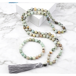 Амазонит Ожерелья и браслеты с подвесками из круглых бусин из натурального амазонита, 850 мм и 180 мм