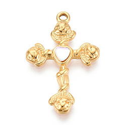 Сливовый 304 подвески из нержавеющей стали, сердце и крест, со стеклом, реальный 18 k позолоченный, ионное покрытие (ip), слива, 30.5x20x4 мм, отверстие : 1.4~1.8 мм