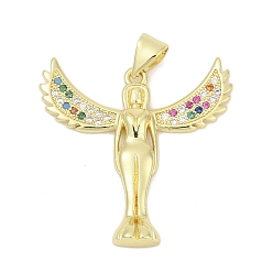 Разноцветный Латунные микро проложить кубического циркония подвески, ангел, без свинца и без кадмия, долговечный, стойки покрытие, красочный, 27.5x27x4 мм, отверстие : 5 мм