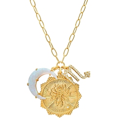 Scorpio Cubic Zirconia Constellation & Opalite Moon Pendant Necklace, with Golden Brass Paperclip Chains, Scorpio, 19.69 inch(50cm)