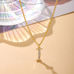 Letter I Модные латунные микропаве прозрачные кубические цирконии начальные подвески ожерелья для женщин, реальный 14 k позолоченный, Буква "i", 16.54 дюйм (42 см)