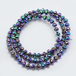 Multi-color Plated Electroplate Glass Beads Strands, Full Plated, Faceted, Column, Multi-color Plated, 5.5x3.5mm, Hole: 1mm, about 100pcs/strand, 22.4 inch(57cm)