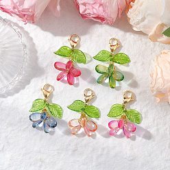 (52) Непрозрачная лаванда Подвески из цветочного стекла украшения, с 304 из нержавеющей стали Lobster Claw застежками, разноцветные, 40 мм