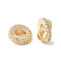 Настоящее золото 18K Латунные микропаве прозрачные кубики из циркония, без кадмия, без никеля и без свинца, кольцо, реальный 18 k позолоченный, 8x3 мм, отверстие : 3 мм