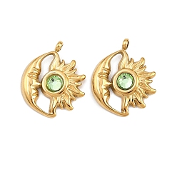 Хризолит 304 из нержавеющей стали горный хрусталь подвески, подвески-камни со звездами и луной, август, ионное покрытие (ip), золотые, хризолит, 19.5x16x3.5 мм, отверстие : 1.6 мм