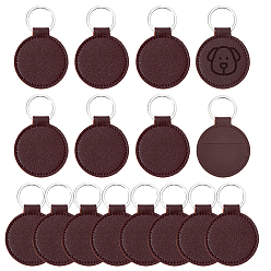 Coconut Brown 16Pcs PU Imitation Leather Keychains, with Alloy Findings, Flat Round, Platinum, Coconut Brown, 85mm