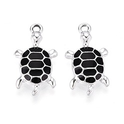 Черный Подвески из эмали и сплава, очарование черепахи, платина, чёрные, 24x13x4 мм, отверстие : 1.8 мм