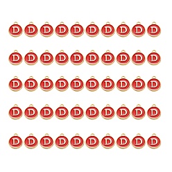 Letter D Подвески из позолоченного сплава, с эмалью, эмалированные блестки, плоско-круглые, красные, letter.d, 14x12x2 мм, отверстие : 1.5 мм, 50 шт / коробка