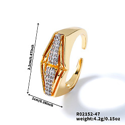 Золотой & Серебряный Геометрические латунные микропаве кубические цирконии манжеты открытые кольца для женщин, золотой и серебряный, 22x10 мм