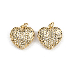 Настоящее золото 16K Латунные микро проложить кубического циркония подвески, сердце, с целью перехода в кольце, реальный 16 k позолоченный, 15.5x15.5x6 мм, отверстие : 3.5 мм