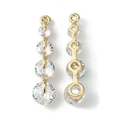 Light Gold Brass Pave Cubic Zirconia Pendants, Flat Round Drop Charm, Light Gold, 29x7x5mm, Hole: 1.2mm