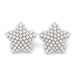 Звезда Серьги-гвоздики из латуни и АБС-пластика с имитацией жемчуга, долговечный, реальный 18 k позолоченный, звезда, 24x25 мм