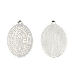 Stainless Steel Color Non-Tarnish 201 Stainless Steel Pendants, Oval Charm with Virgin Mary, Stainless Steel Color, 19.5x12.5x1mm, Hole: 1.4mm