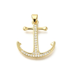 Настоящее золото 18K Стойка металлическая латунная микропрофилированная кубическая циркония подвески, долговечный, без свинца и без кадмия, Якорь прелести, реальный 18 k позолоченный, 23x22x2 мм, отверстие : 3.5x4 мм