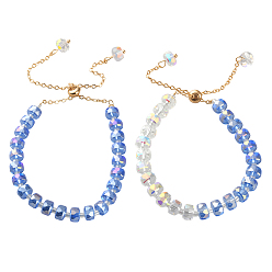 Синий 2шт. 2 стили браслеты-слайдеры из граненых стеклянных бусин, С золотыми результатами железа, рондель, синие, 11-3/8 дюйм (29 см), 1 шт / стиль