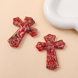 Red Gold Sand Handmade Lampwork Pendantss, Cross, Red, 60x48mm
