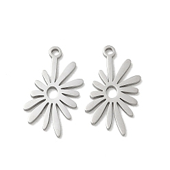 Stainless Steel Color 304 Stainless Steel Pendants, Flower Charms, Stainless Steel Color, 18x11x1mm, Hole: 1.2mm