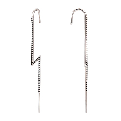 Platinum Rhodium Plated 925 Sterling Silver Ear Wrap Crawler Hook Earrings, with Cubic Zirconia, with S925 Stamp, Lightning Bolt, Black, Real Platinum Plated, 65x6.5mm, Pin: 1.3mm
