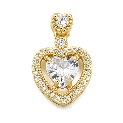 Прозрачный Латунные микро проложить кубического циркония подвески, сердце, стойки покрытие, долговечный, без свинца и без кадмия, прозрачные, 21 мм, отверстие : 1.5 мм