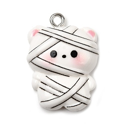 Другие Подвески из непрозрачной смолы на Хэллоуин, с железной платиной петлей, белые, мумия, 25.5x18.5x7 мм, отверстие : 2 мм