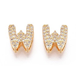 Letter W Латунные микропаве из прозрачного кубического циркония, буквы, без никеля , Буква W, 9.5x9x5 мм, отверстие : 3.5 мм