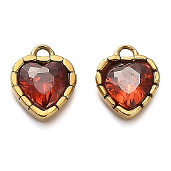 Оранжево-Красный 304 подвески из нержавеющей стали, с кубического циркония, сердце, оранжево-красный, 6.5x5.5x3.5 мм, отверстие : 1 мм