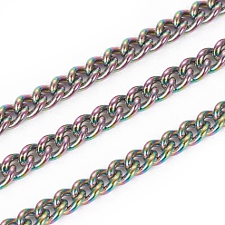 Rainbow Color Ion Plating(IP) 304 Stainless Steel Curb Chains, with Spool, Soldered, Rainbow Color, 2.5x2x1.3mm, about 32.8 Feet(10m)/roll