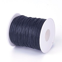 Black Waxed Cotton Thread Cords, Black, 1mm, about 100yards/roll(300 feet/roll)
