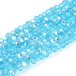 Темно-Голубой Нити из прозрачных стеклянных бусин-ронделей с цветным покрытием ab, граненые, глубокое синее небо, 2.5x2 мм, отверстие : 0.5~0.9 мм, около 148~159 шт / нитка, 11.42~13.19'' (29~33.5 см)