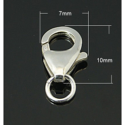 Серебро 925 стерлингового серебра застежкой омар коготь, с прыжковых колец, серебряные, 10x7x2.5 мм, отверстие : 3 мм