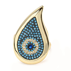 Настоящее золото 18K Каплевидное покрытие, латунное микропаве с кубическим цирконием, открытое кольцо-манжета для женщин, долговечный, без свинца и без кадмия, реальный 18 k позолоченный, размер США 7 1/4 (17.5 мм), 2.5~32 мм