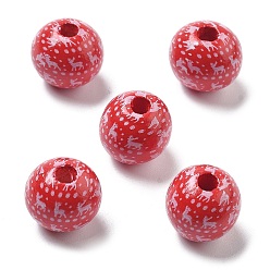 Красный Рождественские печатные европейские бусины из дерева схима, круглые, олень, красные, 16x14.5 мм, отверстие : 4.5 мм