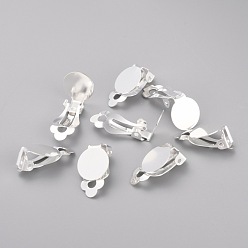 Серебро 304 клипсы из нержавеющей стали, с круглой плоской подушкой, плоско-круглые, серебряные, 19.5x12x8.5 мм, отверстие : 3.3 мм, лоток : 12 мм