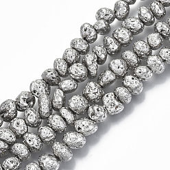с Платиновым Покрытием Гальванические бусины из натуральной лавы, самородки, с покрытием платиным, 6~10x6~10x5~8 мм, отверстие : 1 мм, около 52~54 шт / нитка, 14.17 дюйм ~ 14.96 дюйм (36~38 см)