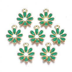 Зеленый Подвески из легкого позолоченного сплава, с эмалью, цветок, зелёные, 17.5x14.5x3 мм, отверстие : 2 мм