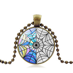 Античная Бронза Ожерелья с подвеской из цинкового сплава и стекла на Хэллоуин для женщин с разноцветной паутиной, античная бронза, 23.62 дюйм (60 см)