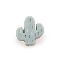 Gris Claro Perlas focales de silicona ecológicas de grado alimenticio, cactus, gris claro, 25x23x8 mm, agujero: 2 mm