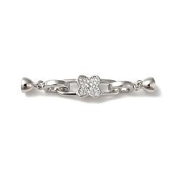 Платина Латунное микропейв, прозрачный кубический цирконий, складные застежки, без кадмия, без никеля и без свинца, цветок, платина, застежка : 13x4.5 mm, внутренний диаметр: 2.7 мм, Цветок: 18x6.5x2 мм