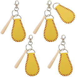 Желтый Наборы для самостоятельного изготовления багажных бирок на бейсбольную тематику, включая необработанные деревянные палочки и подвески из искусственной кожи, с железной поворотными зажимами, желтые, 78x12 мм