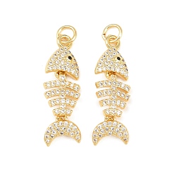 Fish Латунные микро проложить кубического циркония подвески, долговечный, стойки покрытие, без свинца и без кадмия, с целью перехода в кольце, реальный 18 k позолоченный, рыба, 26.5x9x2.5 мм, отверстие : 3.5 мм