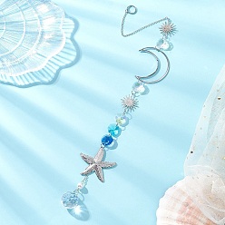 Платиновый & Цвет Нержавейки Подвесные ловцы солнца в виде морских звезд из нержавеющей стали и луны из латуни, стеклянная круглая кисточка для украшения сада и дома, платины и нержавеющая сталь цвет, 406 мм