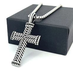 Нержавеющая Сталь Цвет Винтажный хип-хоп крестик-подвеска 304 ожерелья из нержавеющей стали для мужчин и женщин, цвет нержавеющей стали, 23.62 дюйм (60 см)