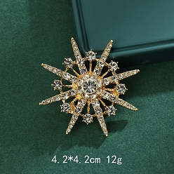 Прозрачный Брошь-снежинка из сплава со стразами, с пластиковым, золотые, прозрачные, 42 мм