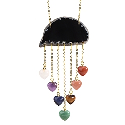 Черный Подвески из кусочков натурального агата, с гексаграммой/сердцем из смешанных драгоценных камней, чёрные, 210 мм