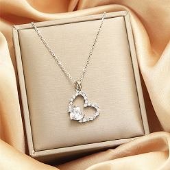 Сердце Ожерелья из сплава со стразами и кристаллами для женщин, платина, сердце, 17.72 дюйм (45 см)