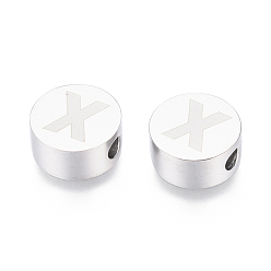 Letter X Устойчивы к потускнению 304 бусины из нержавеющей стали, плоские круглые с буквы, letter.x, 10x4.5 мм, отверстие : 2 мм