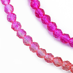 Red Transparent Glass Beads Strands, Segmented Multi-color Beads, Faceted Round, Red, 3mm, Hole: 0.7mm, about 136~139pcs/strand, 14.53 inch~14.84 inch(36.9~37.7cm)