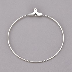 Silver 304 Stainless Steel Pendants, Hoop Earring Findings, Ring, Silver, 44x40x1.5mm, 21 Gauge, Hole: 1mm, Inner Size: 38x39mm, Pin: 0.7mm